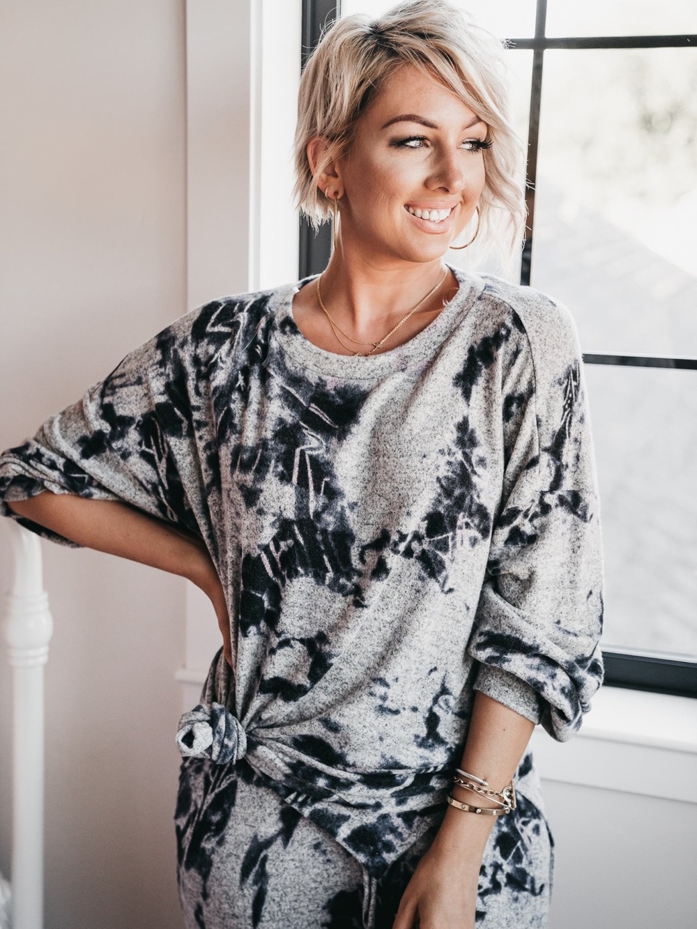 First Love Dark Navy Blue & Gray Tie-Dye Pullover Sweatshirt